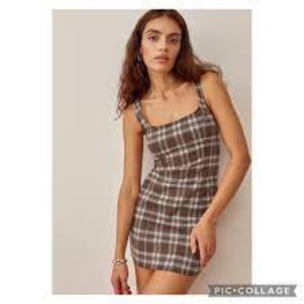Reformation Brown Plaid Dress